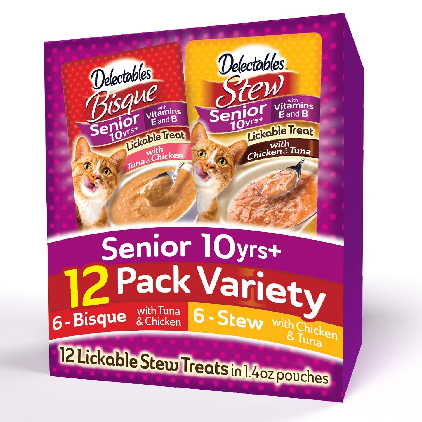 Delectables Senior Stew & Bisque Lickable Wet Cat Treats Variety Pack