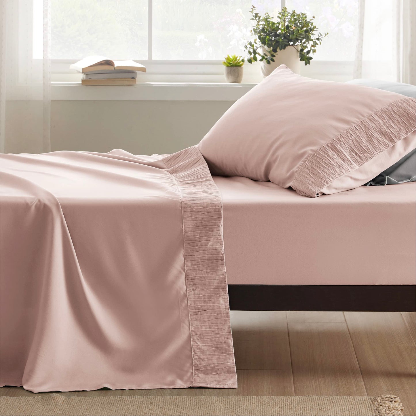 Bedsure Twin Sheets Set - Soft Twin Bed Sheets, 3 Pieces Hotel Luxury Dusty Pink Sheets Twin, Easy Care Polyester Microfiber Cooling Bed Sheet Set