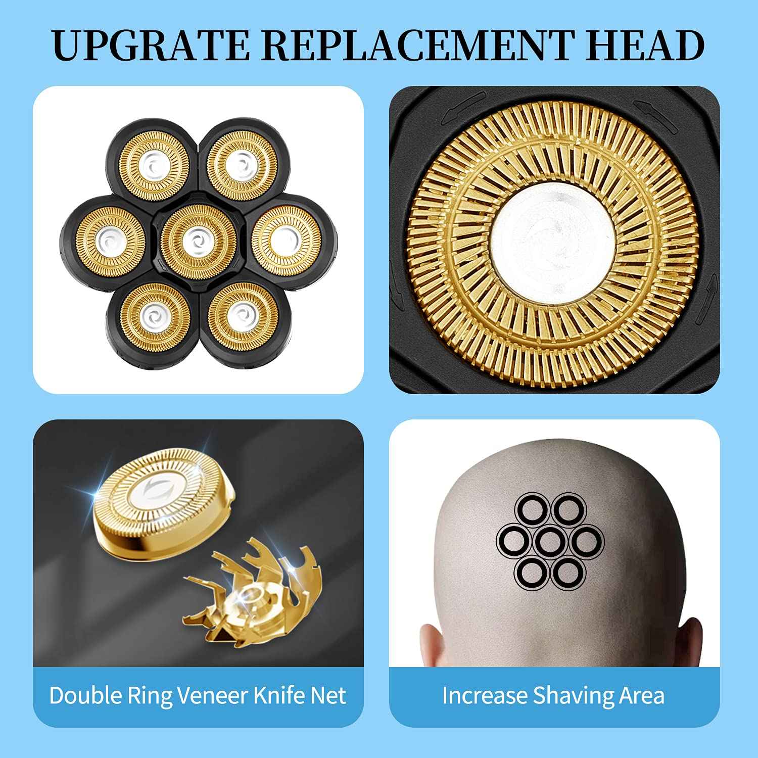 Vsmooth Electric Shaver Replacement Head - Shavers for Bald Men Replaceable Head - Waterproof Blades for Men Replacement Shaving Heads - Wet & Dry Electric Razor Floating Replacement Blade Head