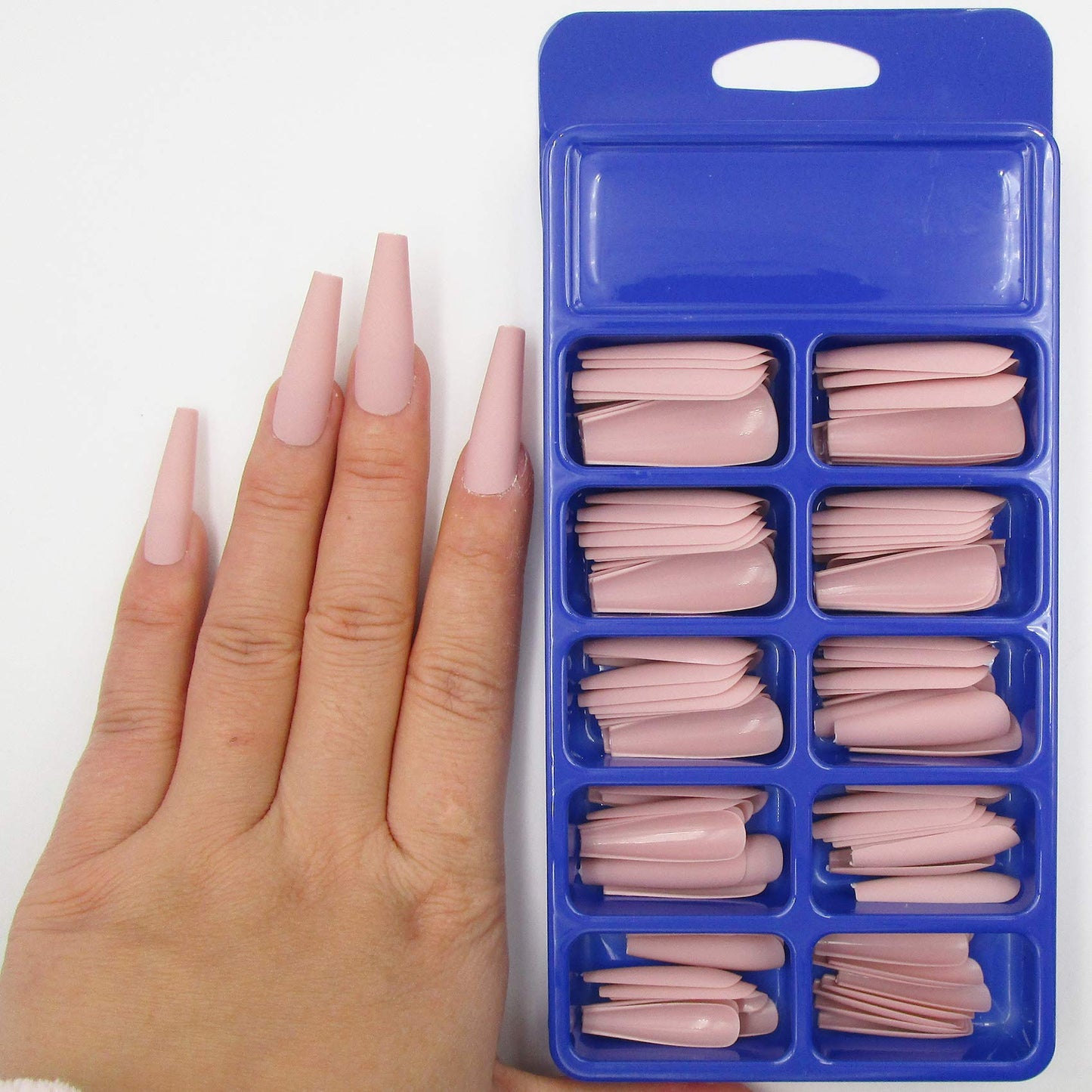 100pc Long Coffin Press on Nails Matte Ballerina False Fake Nails Artifical Fingernails Acrylic Nail Tips Manicure Extension Decor for Women Girls (Nude)