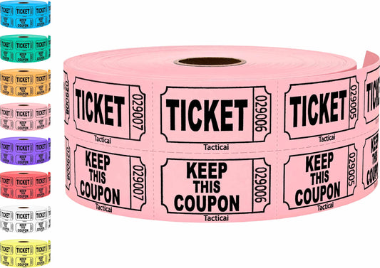 1000 Tacticai Raffle Tickets, Pink (8 Color Selection), Double Roll, Ticket for Events, Entry, Class Reward, Fundraiser & Prizes