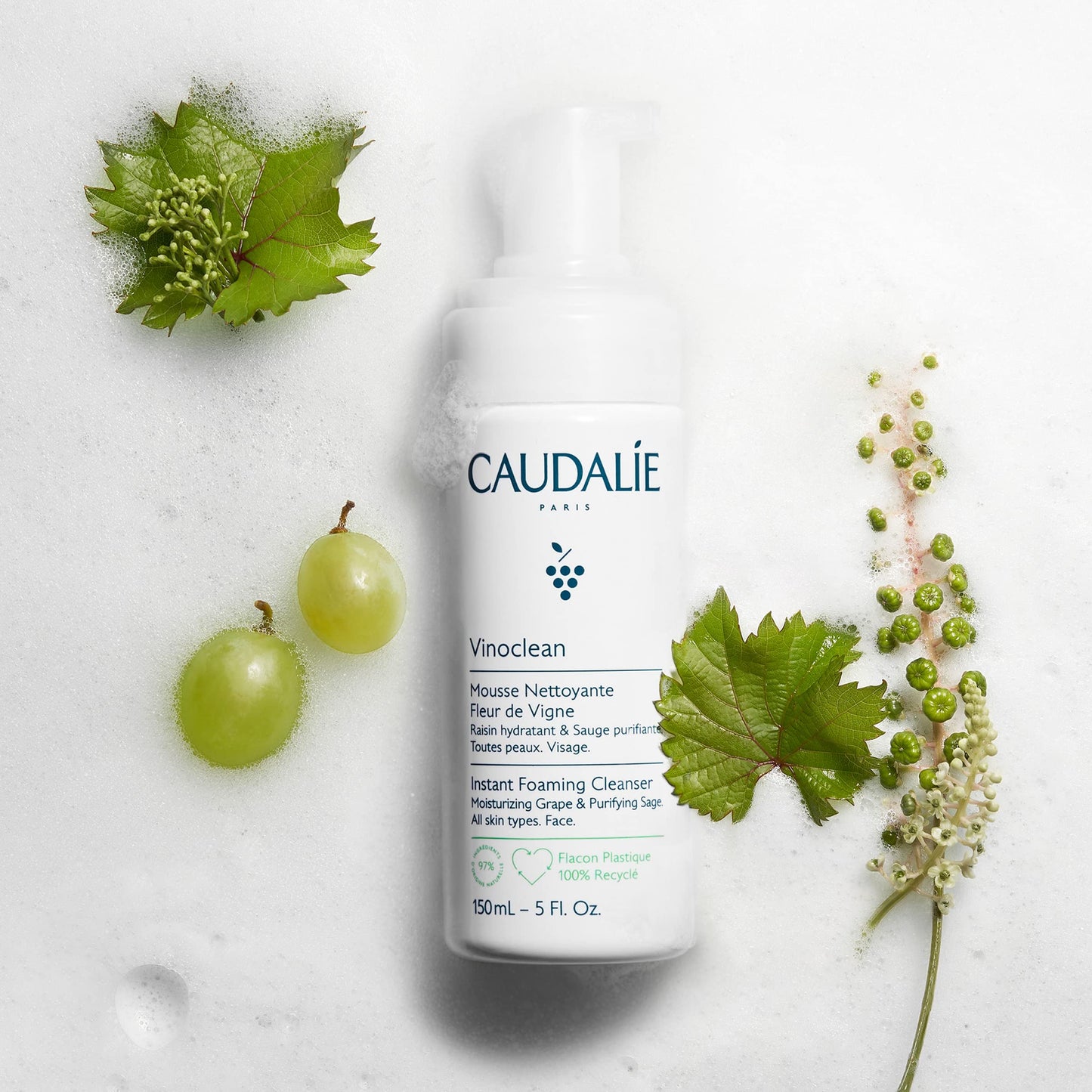 Caudalie Instant Foaming Cleanser: Daily Facial Cleanser that Cleanses, Soothes, Reduces Redness, 5 Fl Oz