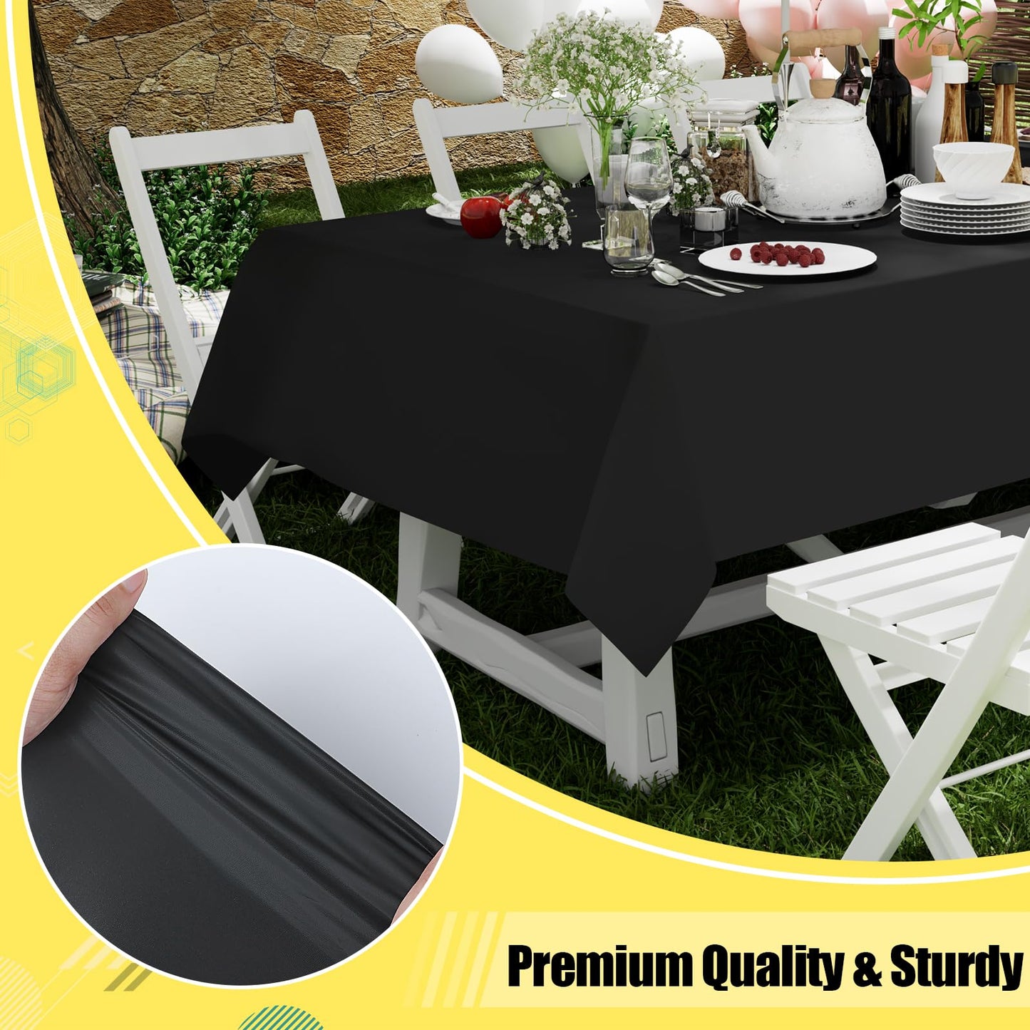 Smiry Disposable Table Cloth - 6 Pack, 54 x 108 Inch Table Cloths for Parties, Decorative Tablecloths for Rectangle Tables, Waterproof Plastic Table Cover, Leakproof & Sturdy, Black