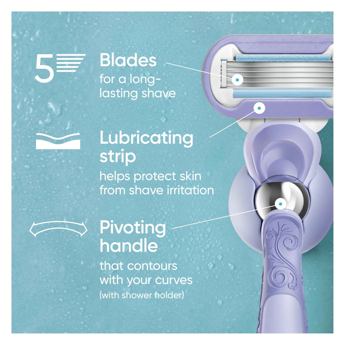 Gillette Venus Deluxe Smooth Swirl Women's Razor Handle + 4 Blade Refills, Flexible Handle and Pivoting Head, Holiday Gifts for Women