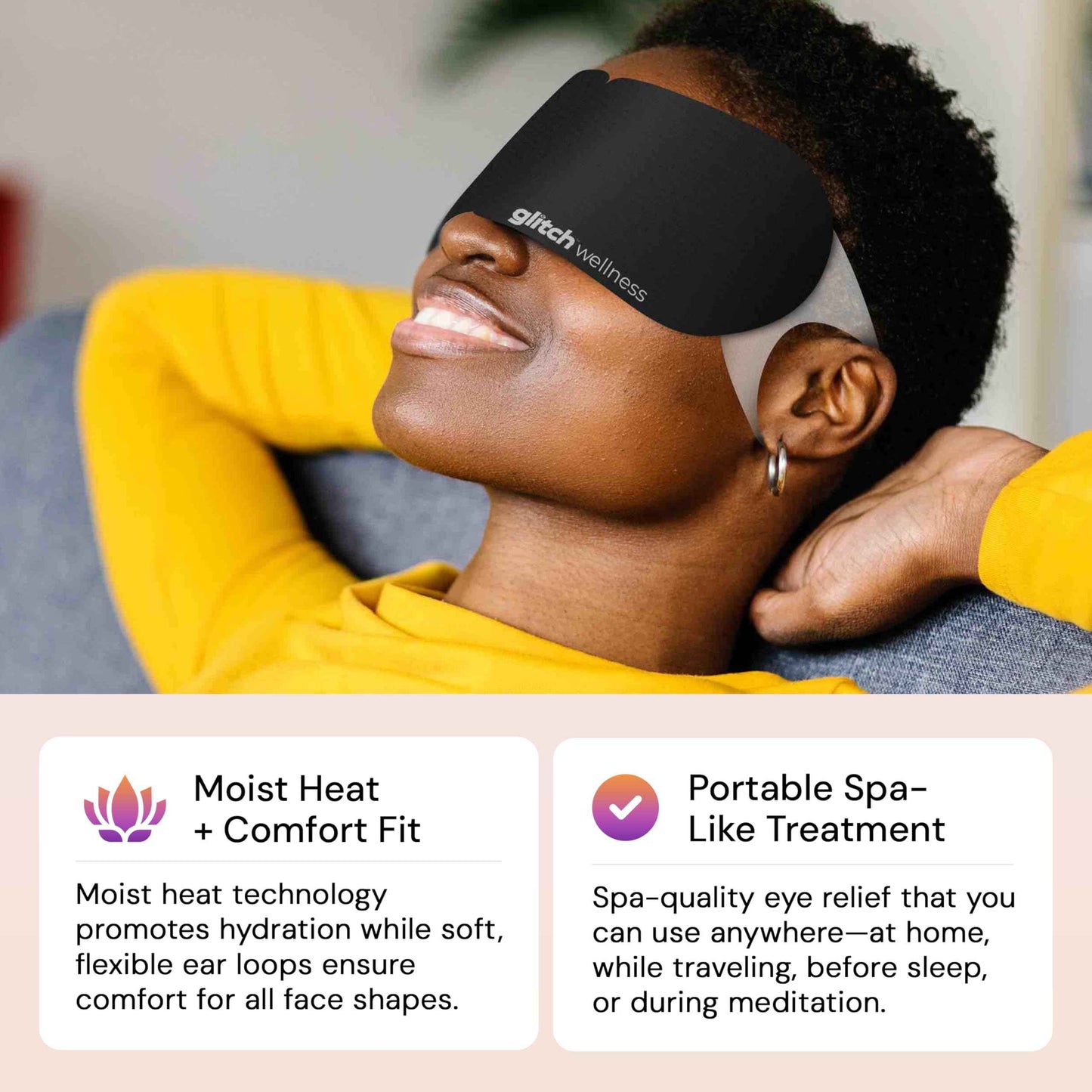 Glitch Self Heating Eye Mask - Steam Eye Mask for Dry Eyes, Soothing Relief, Stress Reduction - Disposable Warm Eye Compress Moist Heat