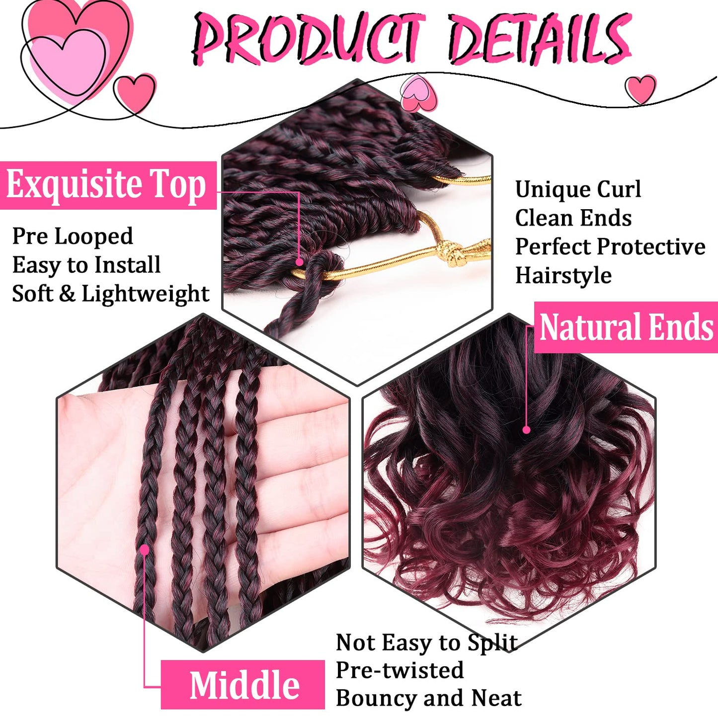 24 Inch French Curly Crochet Braids Hair for Black Women 9 Packs French Curly Crochet Hair Pre Looped Bohemian Goddess Box Braiding hair wtih Wavy Curly Ends Synthetic Hair Extensions (1B/BUG#)