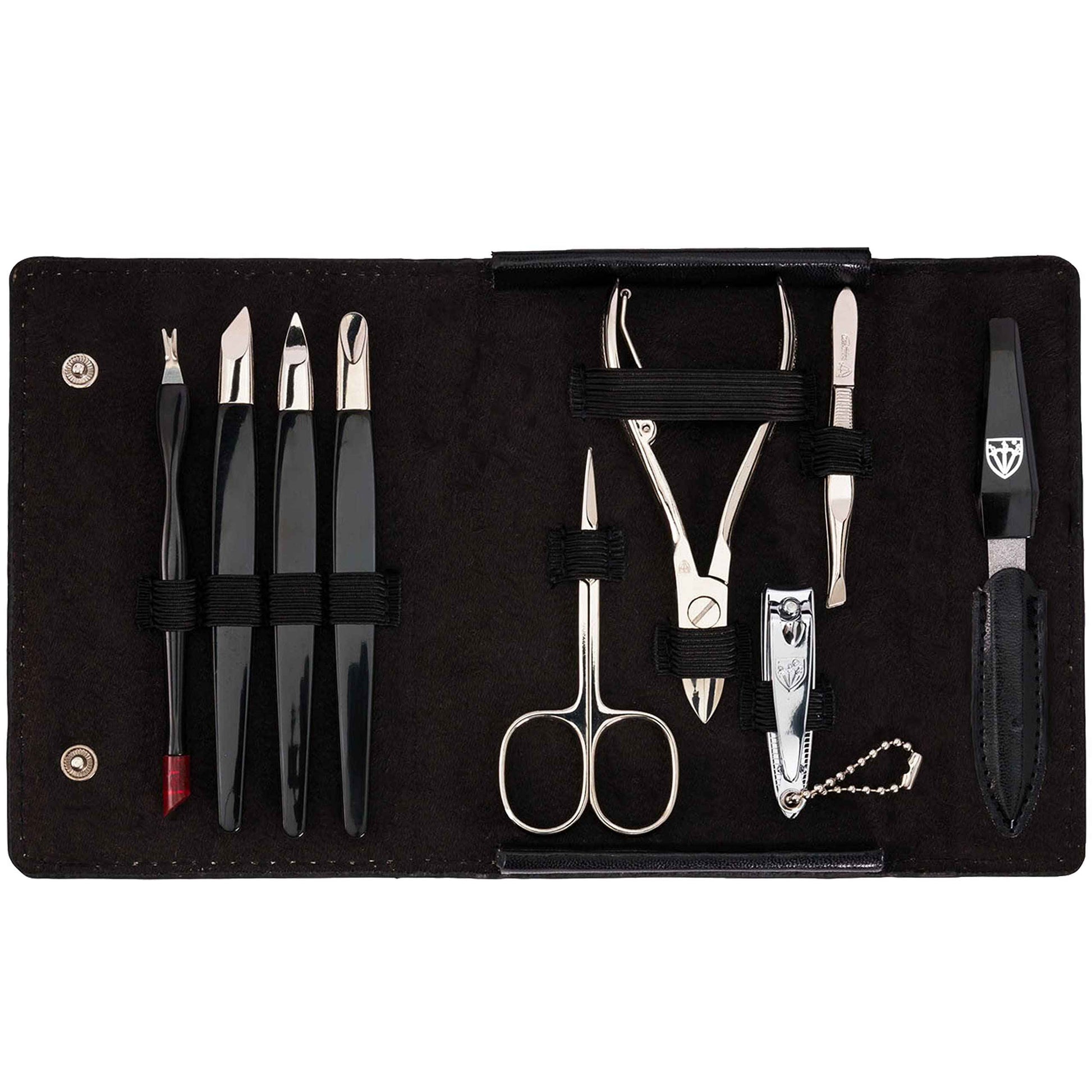 3 Swords Germany - brand quality 9 piece manicure pedicure grooming kit set for professional finger & toe nail care scissors clipper fashion leather case in gift box, Made in Solingen Germany (03584)