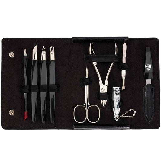 3 Swords Germany - brand quality 9 piece manicure pedicure grooming kit set for professional finger & toe nail care scissors clipper fashion leather case in gift box, Made in Solingen Germany (03584)
