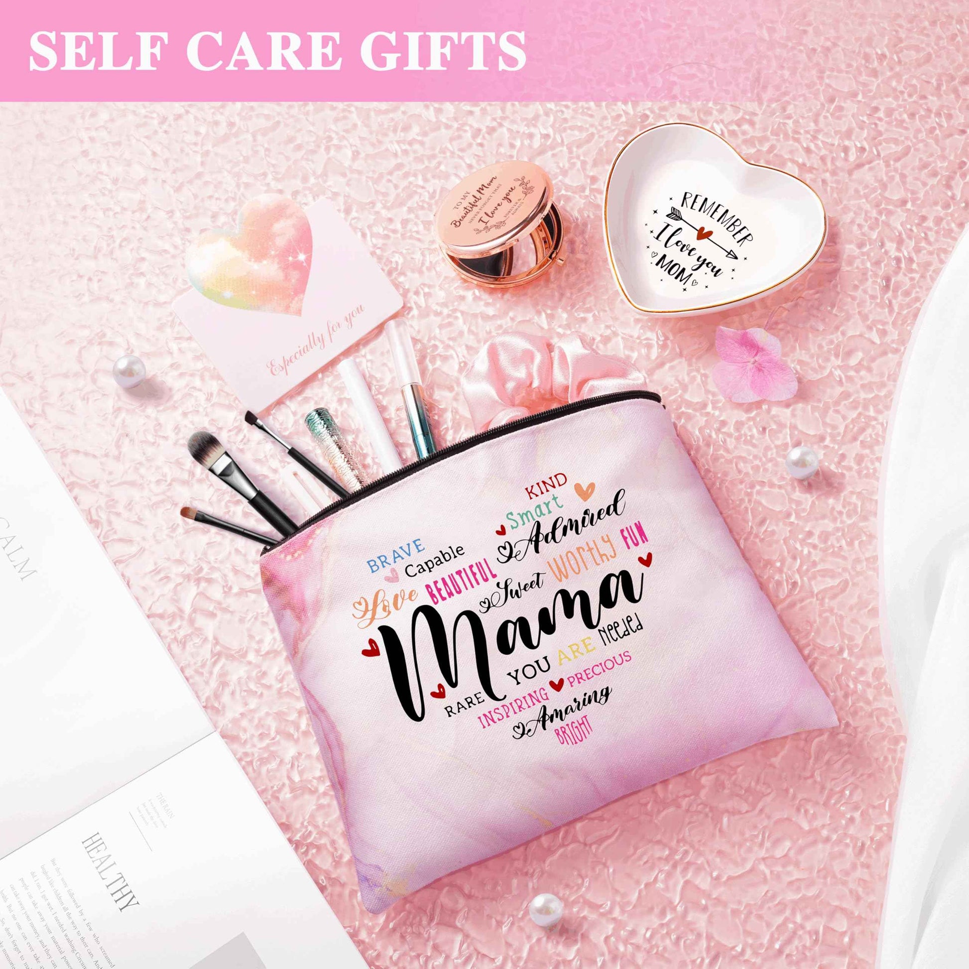 Jumway Gifts for Mom Gifts Basket, Mother's Day Gifts for Mom Birthday Gifts Set Include Glass Cup, Scented Wax Candle, Bath Bomb Scented Soap Make-up Bag