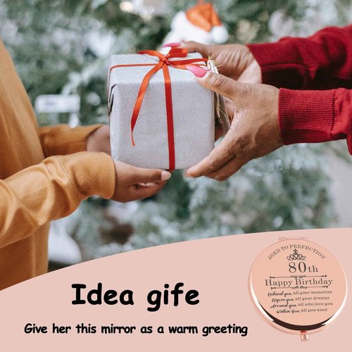 Cawnefil 80th Birthday Gifts for Women Rose Gold Compact Makeup Mirror - 80th Birthday Gift for Women, Perfect for Mom, Grandma, Sister, Friends