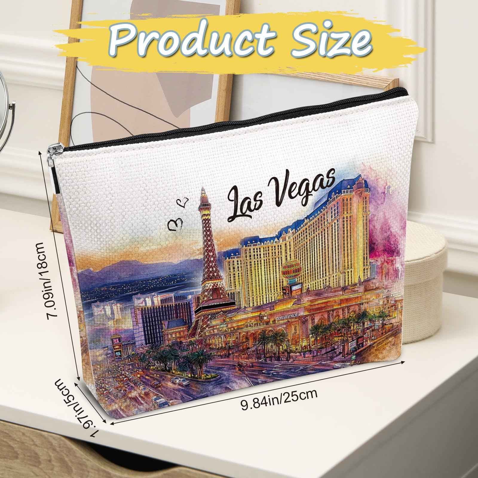 Luvsweets Las Vegas Souvenir Gift - Watercolor City Travel Makeup Bag, Las Vegas Travel Lovers Cosmetic Bags, Las Vegas Vacation Trip Gifts for Women Girls Sister Birthday Christmas Gift