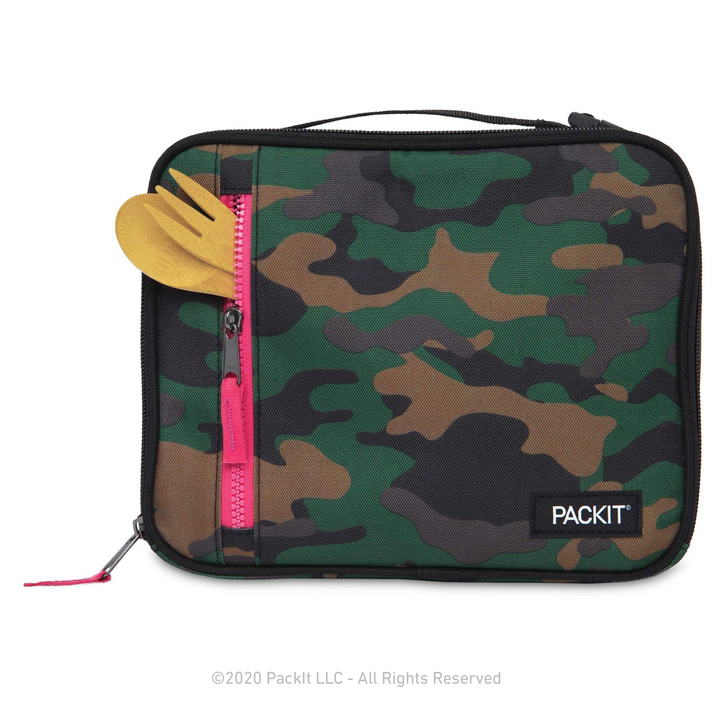 PackIt Freezable Classic Lunch Box, Camo Hot Pink, Built with EcoFreeze Technology, Collapsible, Reusable, Zip Closure With Zip Front Pocket and Buckle Handle, Designed for Lunches