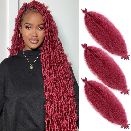 IXIMII Springy Afro Twist Hair 16 Inch 3 Packs Burgundy Pre-Separated Kinky Marely Twist Braiding Hair Soft Crochet Wrapping Hair Pre-Fluffed Synthetic Hair Extensions for Women