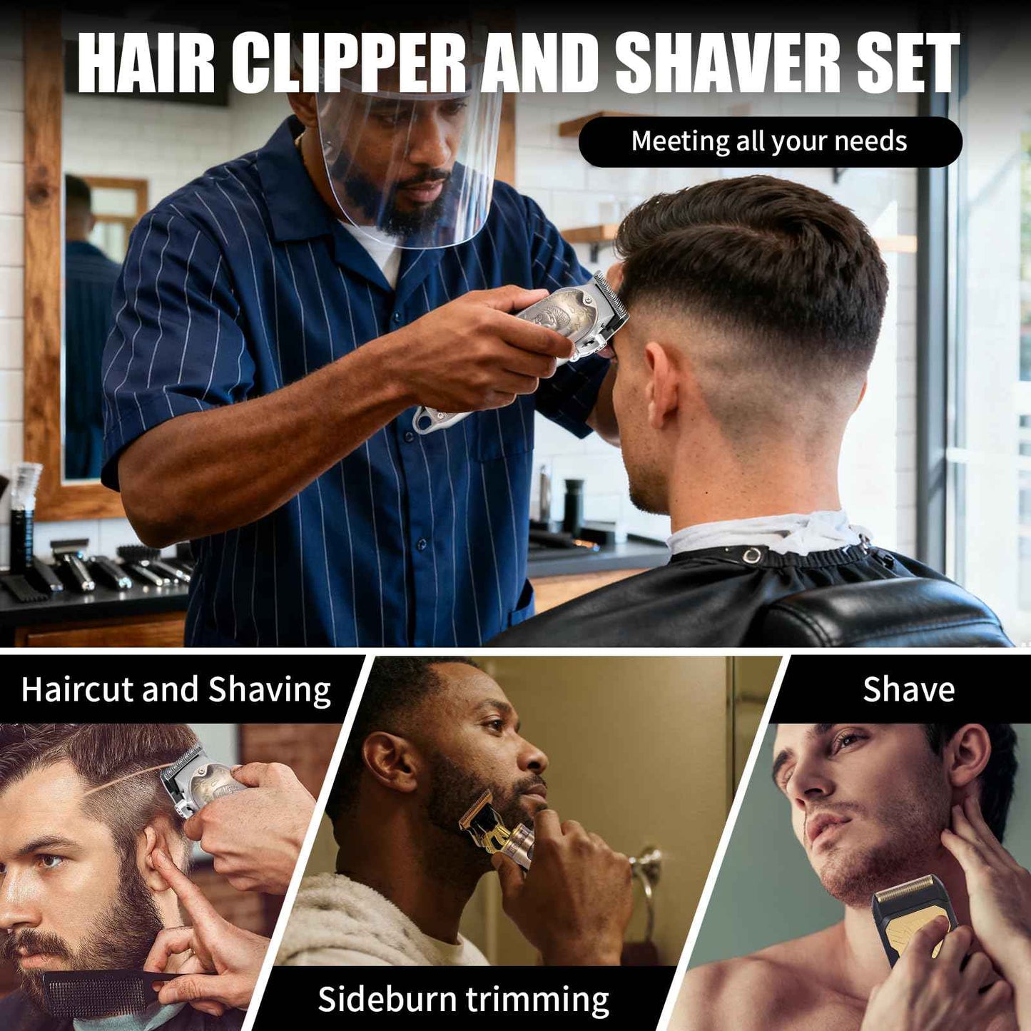 Professional Hair Clipper Set, Men's Hair Clipper, T-Shaped sideburn Trimmer, Electric Shaver, Beauty Salon kit for Hair Cutting and Shaving. (Gold)