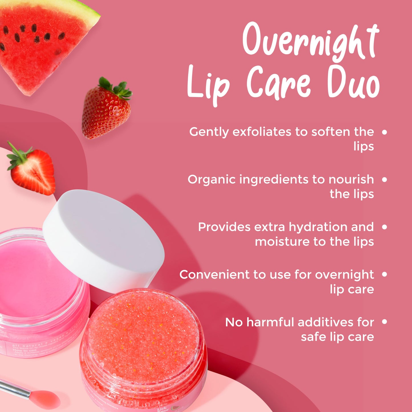 Lick Your Lips Watermelon Lip Scrub and Lip Sleeping Mask Duo to Exfoliate and Nourish Dry, Chapped Lips – Overnight Lip Care Kit to Achieve Soft, Luscious Lips