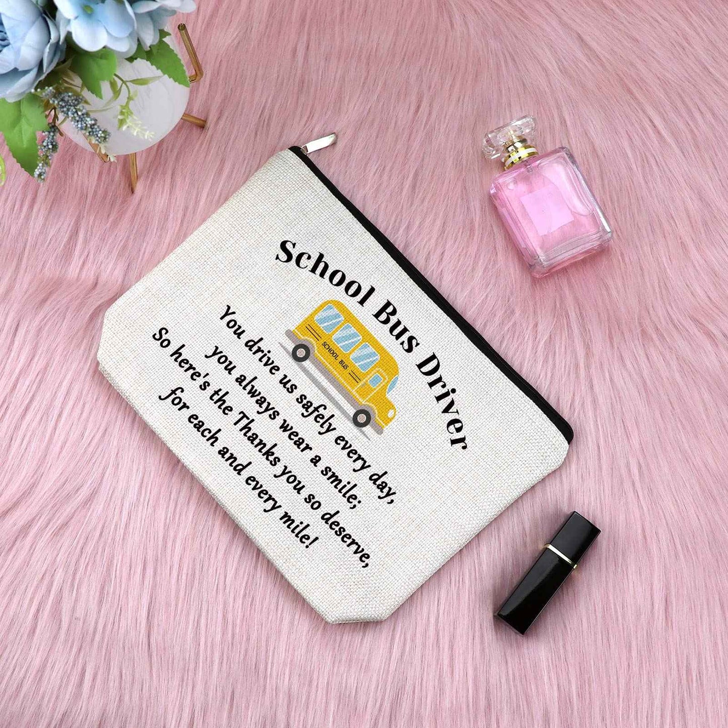 School Bus Driver Gifts Makeup Bag Appreciation Gifts for Bus Driver Thank You Presents from Student Cosmetic Bag Birthday Christmas Retirement Keepsake for Women Friend Coworker Travel Cosmetic Pouch