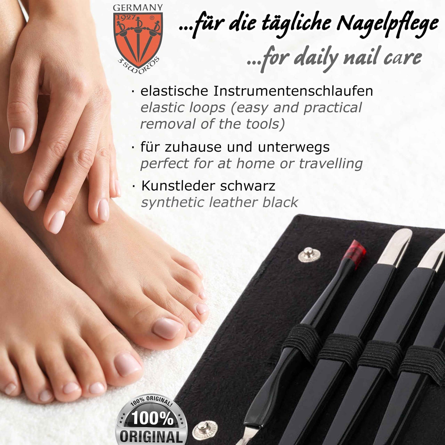 3 Swords Germany - brand quality 9 piece manicure pedicure grooming kit set for professional finger & toe nail care scissors clipper fashion leather case in gift box, Made in Solingen Germany (03584)