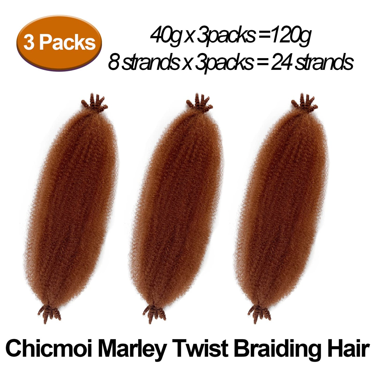 Marley Twist Braiding Hair 16 Inch Ginger Curly Braiding Hair 350 Springy Afro Twist Hair Red Copper Kinky Twist Hair for Braiding 3 Packs Cuban Twist Hair for Distressed Faux Locs (16in 8P 350)…