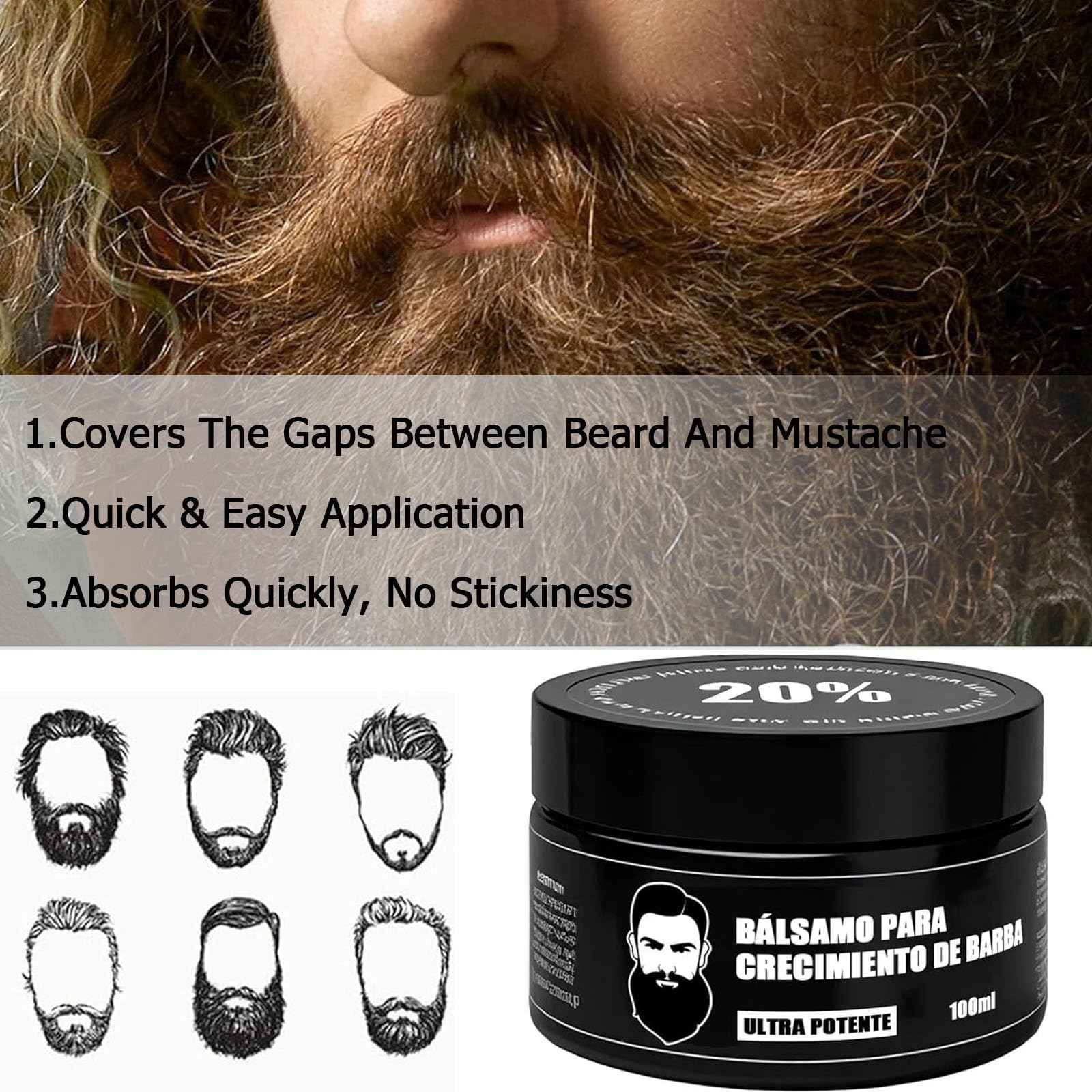 Estimulante Para Barba – Bálsamo de Crecimiento Ultra Potente, Beard Stimulating Balm, Moisturizes & Strengthens Beard, 100 ml / 3.5 oz