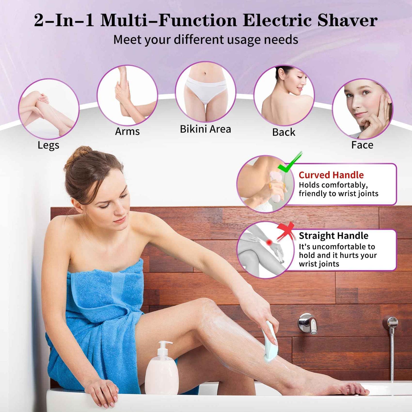 Glide Pro 3.0 Razor for Women, Livora Electric Shaver for Women, Silk Glide Pro Shaver, 2 in 1 Wet & Dry Waterproof Electric Shaver with Removable Head for Leg Arm Underarm Bikini Area (Blue)