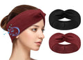 BULYPAZY 2-Pack Headband Headphones with Thin HD Speakers, Bluetooth Headband for Women, Stylish Knotted Headband, Comfortable Headband for Workout, Running, Yoga, Travel, Meditation - Red&Black
