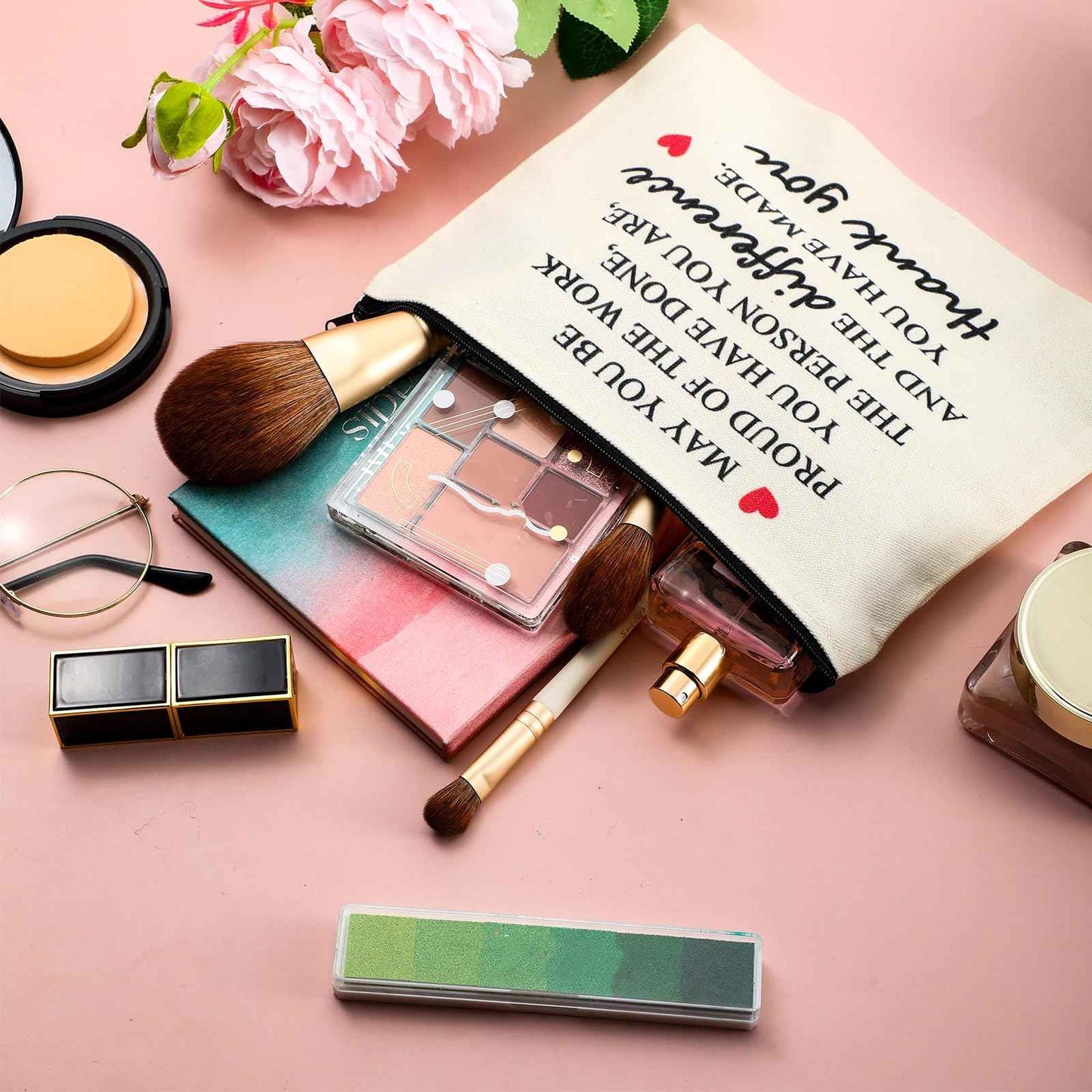 Geosar 16 Pcs Employee Appreciation Gifts Bulk Thank You Gifts for Women with 8 Inspirational Makeup Bags and 8 Thank You Keychains for Nurse Medical Assistant Grandmother Teachers Coworkers Staff