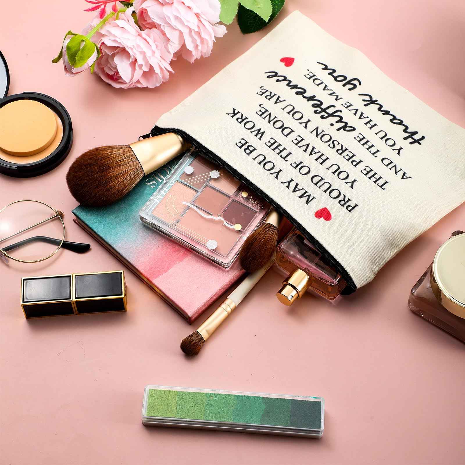 Geosar 16 Pcs Employee Appreciation Gifts Bulk Thank You Gifts for Women with 8 Inspirational Makeup Bags and 8 Thank You Keychains for Nurse Medical Assistant Grandmother Teachers Coworkers Staff