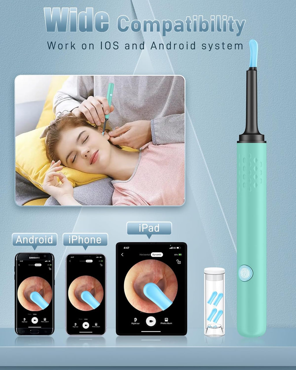 Ear Wax Removal Tool Camera - Ear Cleaner with Camera,1080P Otoscope, Ear Cleaning Tool with 4 Ear Spoon, Ear Camera for iPhone & Android Phones - Blue