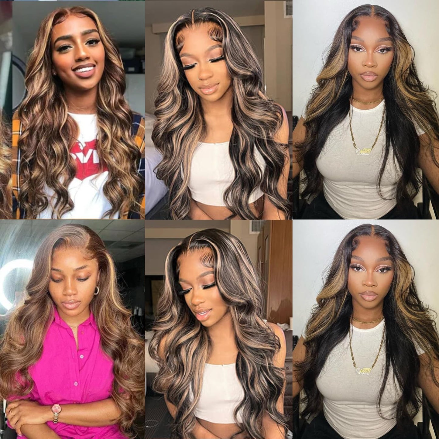 SUPERLOOK Wear and Go Glueless Wig Pre Plucked 12A 220% Density Highlight Lace Front Wig Human Hair 6x5 Pre Cut Ombre Lace Front Wigs Human Hair Bleached Tiny Knots（24Inch,1BP30 Body Wave Wigs）