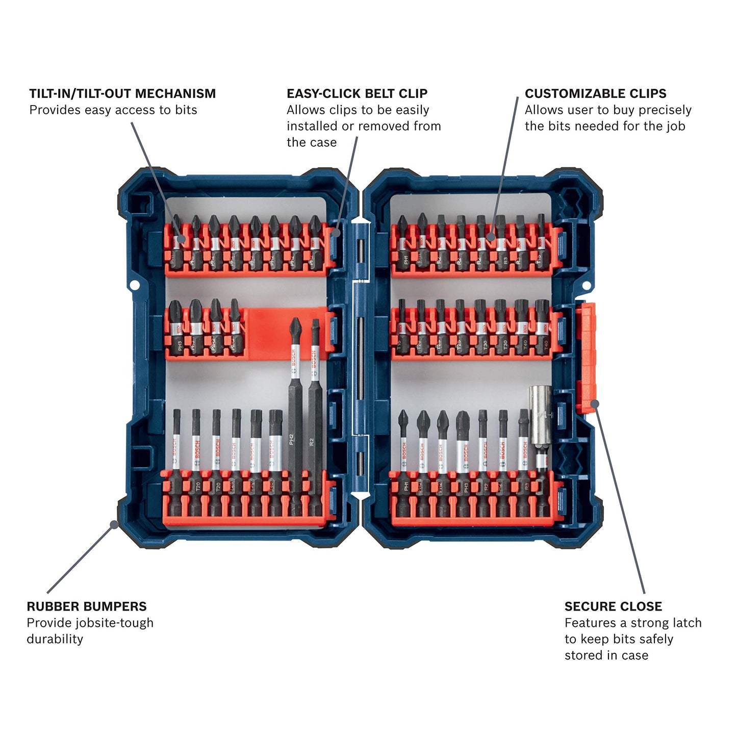 Bosch SDMS44 44-Piece Assorted Impact Tough Screwdriving Custom Case System Set for Screwdriving Applications