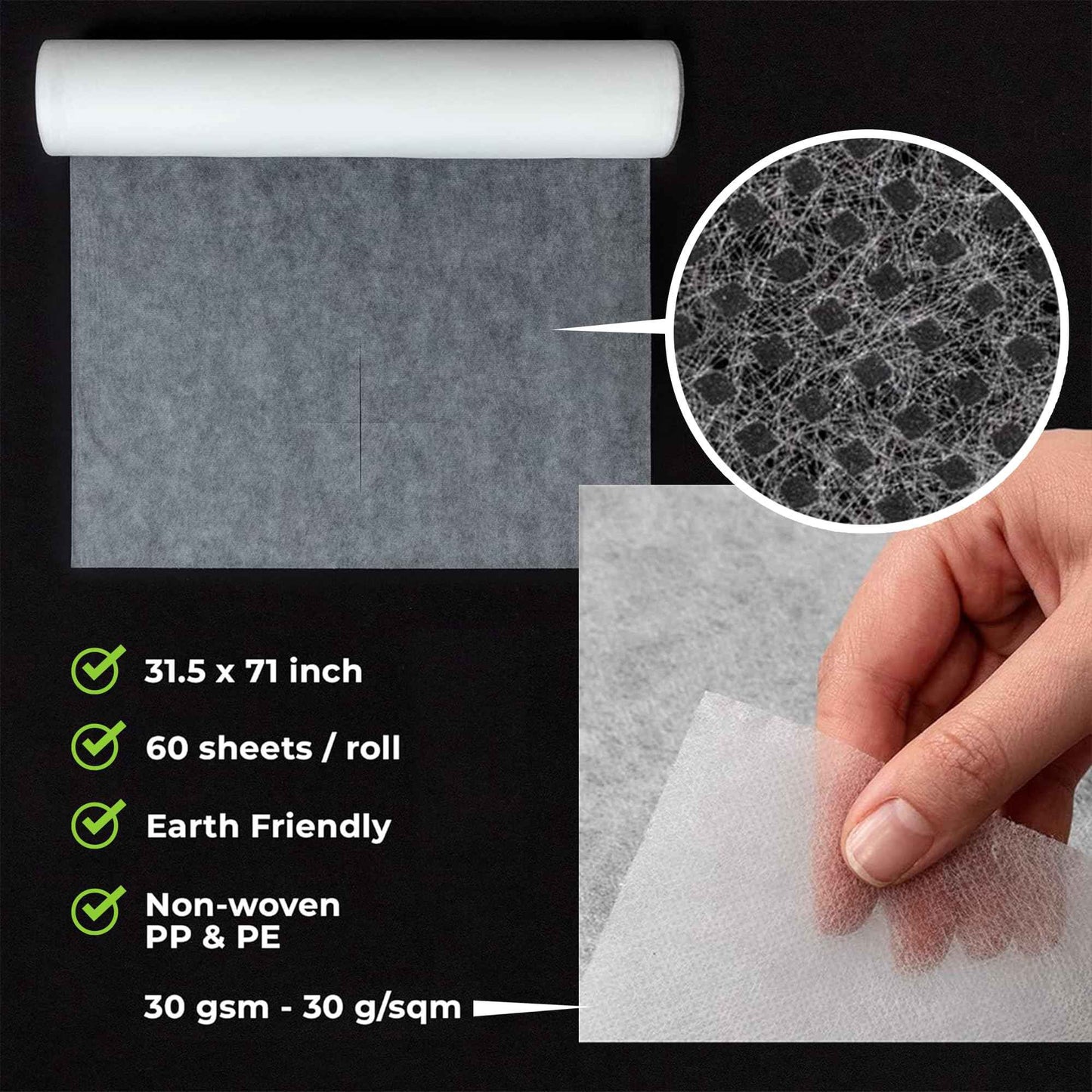 MASERTIO Disposable Massage Bed Cover - 60 Sheets Per Roll, Non-woven Disposable Material - Ideal for Spa, Massage Table, Tattoo, Waxing Table - No Crinkle Table Sheets - 31.5 x 71 Inches (1 Roll)