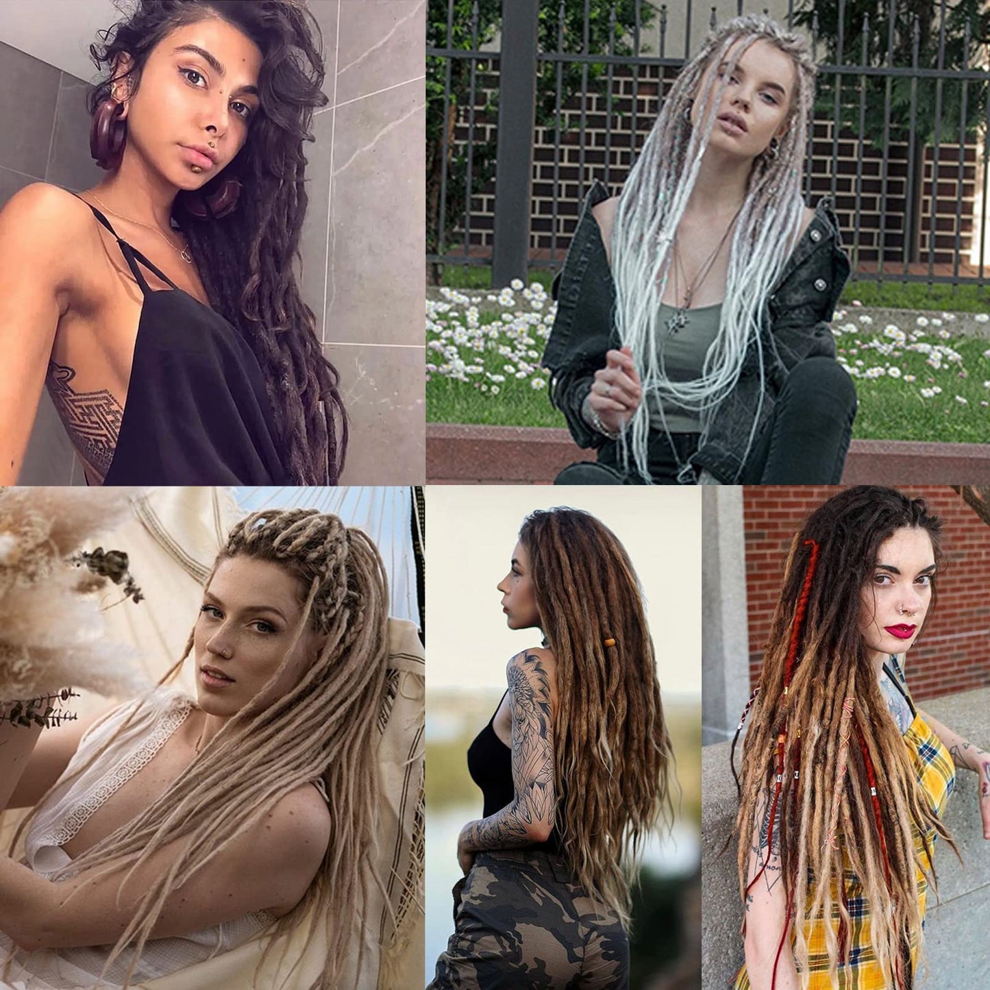 Leeven Curly Double Ended Dreadlock Extensions 24 Inch Ombre Blonde Wavy Dreads 10 Strands Handmade Crochet Wool Dreads Thin Soft Loc Extensions for Women Men