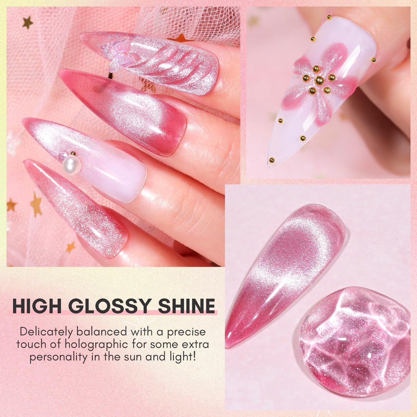 Makartt Holographic Cat Eye Gel Nail Polish Gel Nail Polish Soak Off with Magnet Uv Led Lamp Cured Home Salon Glitter Cateye Nail Art Design Valentine Gift for Women Girl Girl (Sugarplum Serenade)