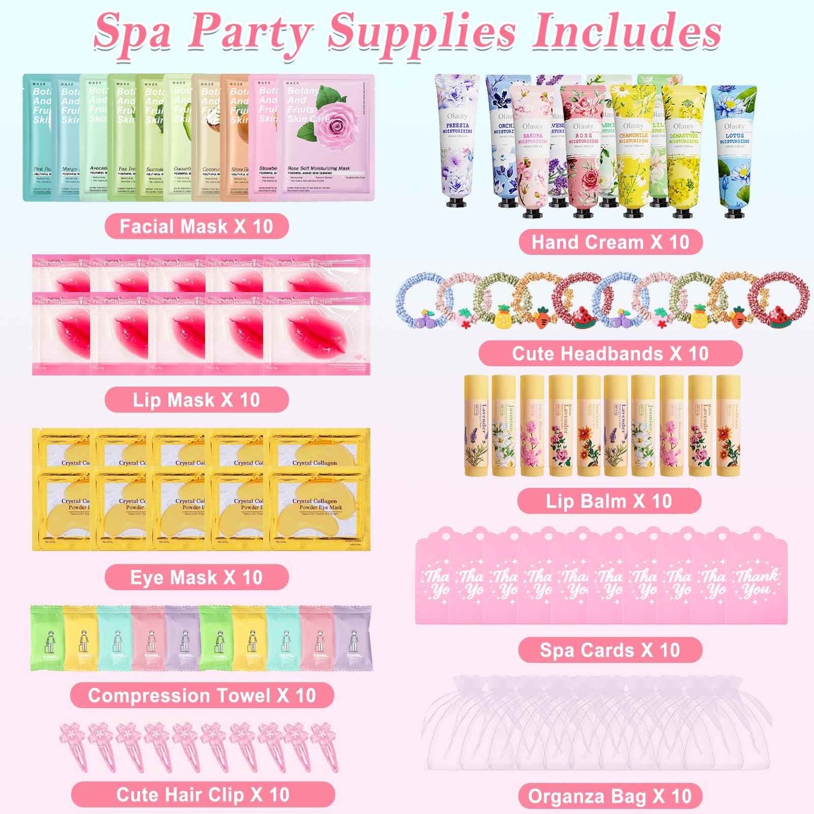 100PCS Spa Party Supplies for Girls 10-12, Bachelorette Spa Party Favors Gifts for Teens Girls 8-12, Face Masks Skincare,Hand Cream,Lip Balm,Eye Patches,Lip Mask, Spa Birthday Sleepover Party Supplies