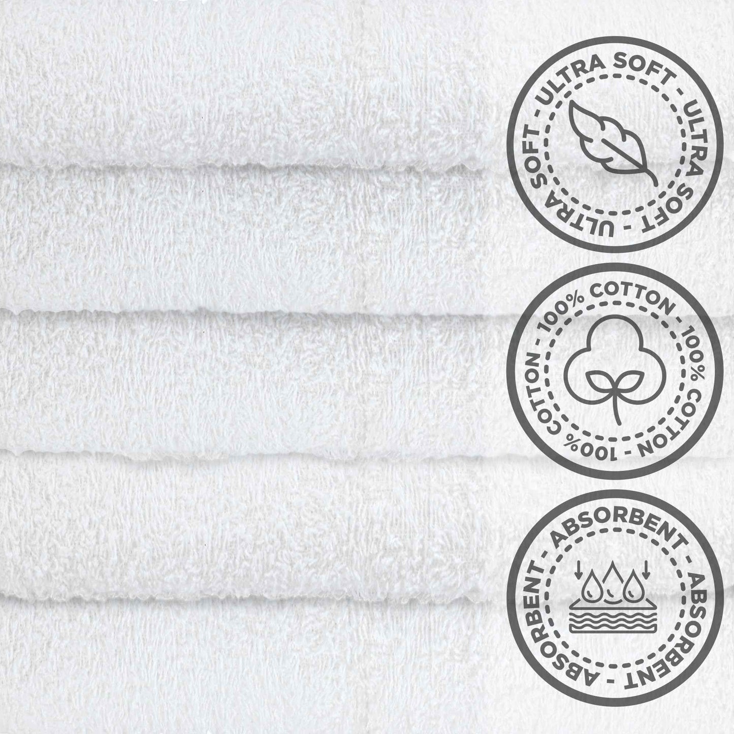 Crystal Ridge Cotton Wash Cloths 10 Pack - Washcloths for Showering, Face and Body, Soft and Highly Absorbent Multipurpose Towels for Bathroom, Kitchen, Spa and Gym - Wash Rags 12 x12 (White)
