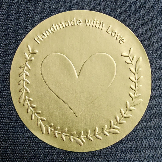 100 x Embossed Handmade With Love Sticker, Small Business Sticker, Handmade Business, Gold Foil Packaging Labels, Support Small Business, Gift Bags, Tags Labels Happy Mail Packaging