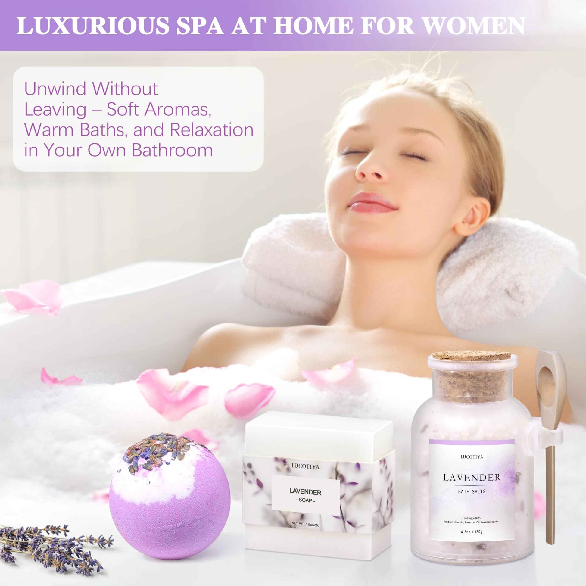 Gifts for Women, Birthday Gifts for Women, 9pc Lavender Bath and Body Gifts Set, Self Care Gifts Spa Gifts Basket, Relaxing Bath Sets for Mom, Girlfriend, Sister, Female Friends, Coworker