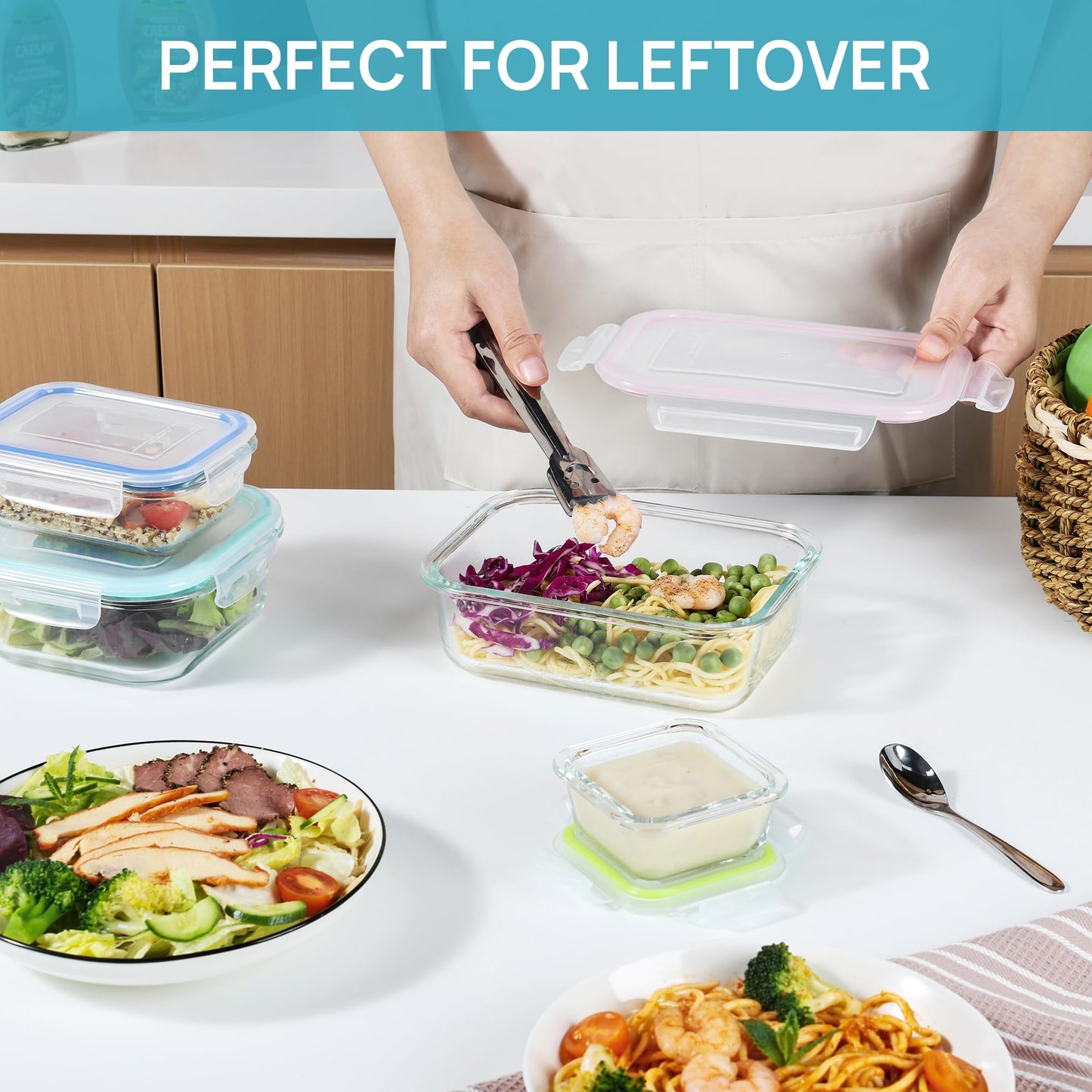 Vtopmart 8 Pack Glass Meal Prep Container with Lids, Snapware Lunch Containers for Food Storage, Airtight Kitchen Container for Leftover, Microwave, Oven, Freezer and Dishwasher Safe, BPA Free