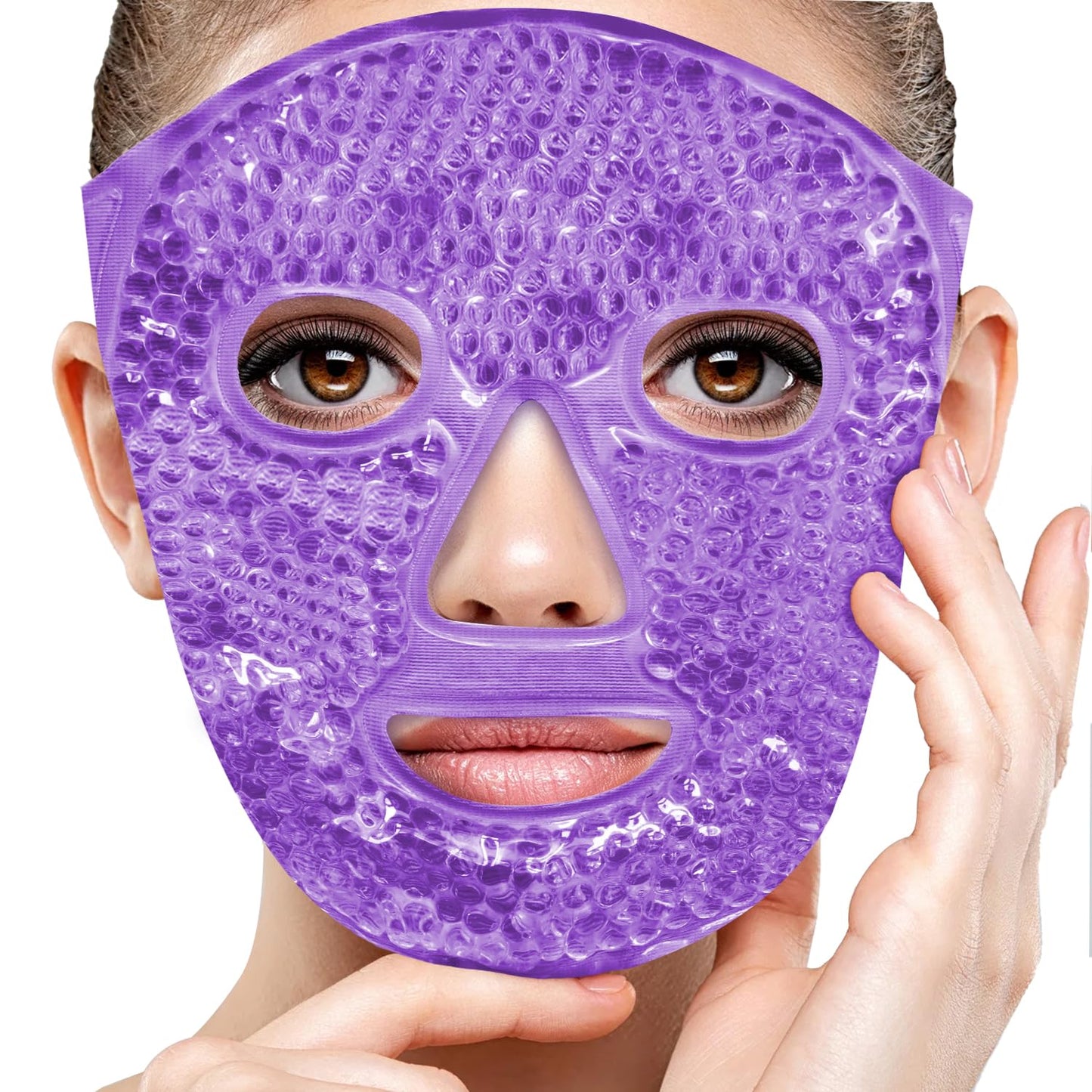 Ice Pack Face Eye Mask for Dark Circles and Puffiness,Gel Cold Cooling Face Mask for Migraines, Headache, Stress and Relaxation (Purple)