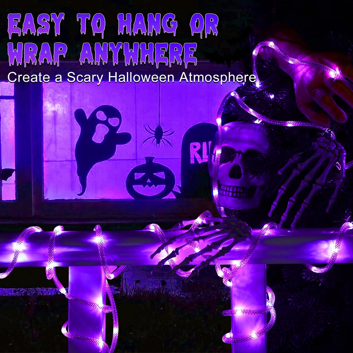 Brizled Battery Halloween Lights, 9ft 36 LED Purple Halloween Rope Lights with Timer, Halloween String Lights Indoor Outdoor Purple Tube Lights for Room Yard Patio Fence Party Tree Halloween Spooky