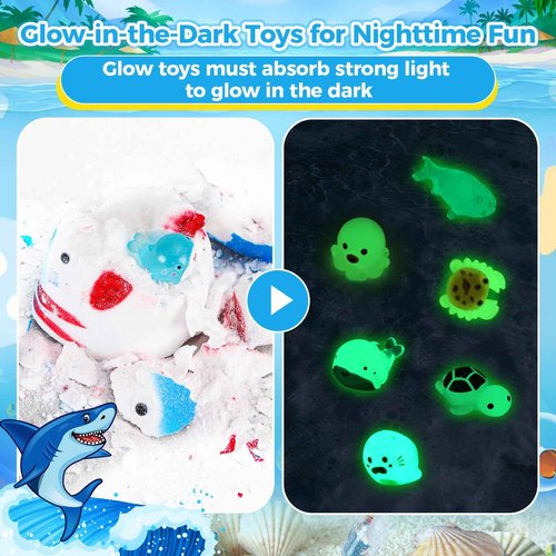 Bath Bombs for Kids, Organic Natural Shark Bath Bomb with Toys Inside, Boys Girls Bath Bomb with Surprise Inside, Bubble Bath Fizz for Kids, 6 Pack