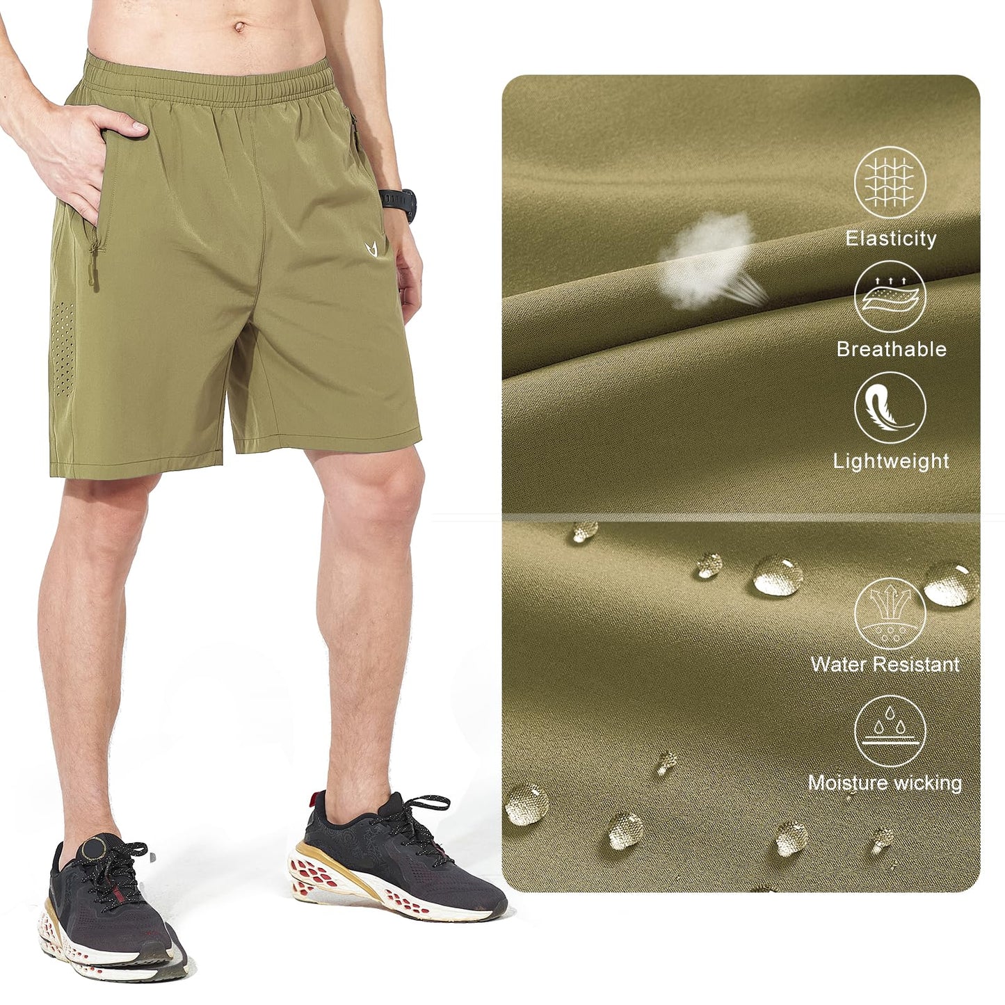 NORTHYARD Men's Athletic Running Shorts Quick Dry Workout Shorts 7"/ 5"/ 9" Lightweight Sports Gym Basketball Shorts Hiking Exercise Khaki S