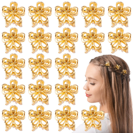 HINZIC 20 Pcs Mini Flower Claw Clips 0.69inch Small Gold Hair Clips Cute Metal Hair Barrettes Accessories for Women Girls Teens Thin Thick Long Short Hair