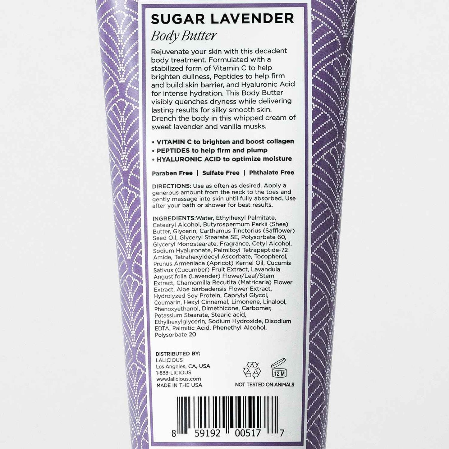 LaLicious Sugar Lavender Body Butter - Hydrating Body & Skin Moisturizing Cream with Whipped Shea Butter, Vitamin E, Cucumber Extract & Apricot Oil - No Parabens (8oz)