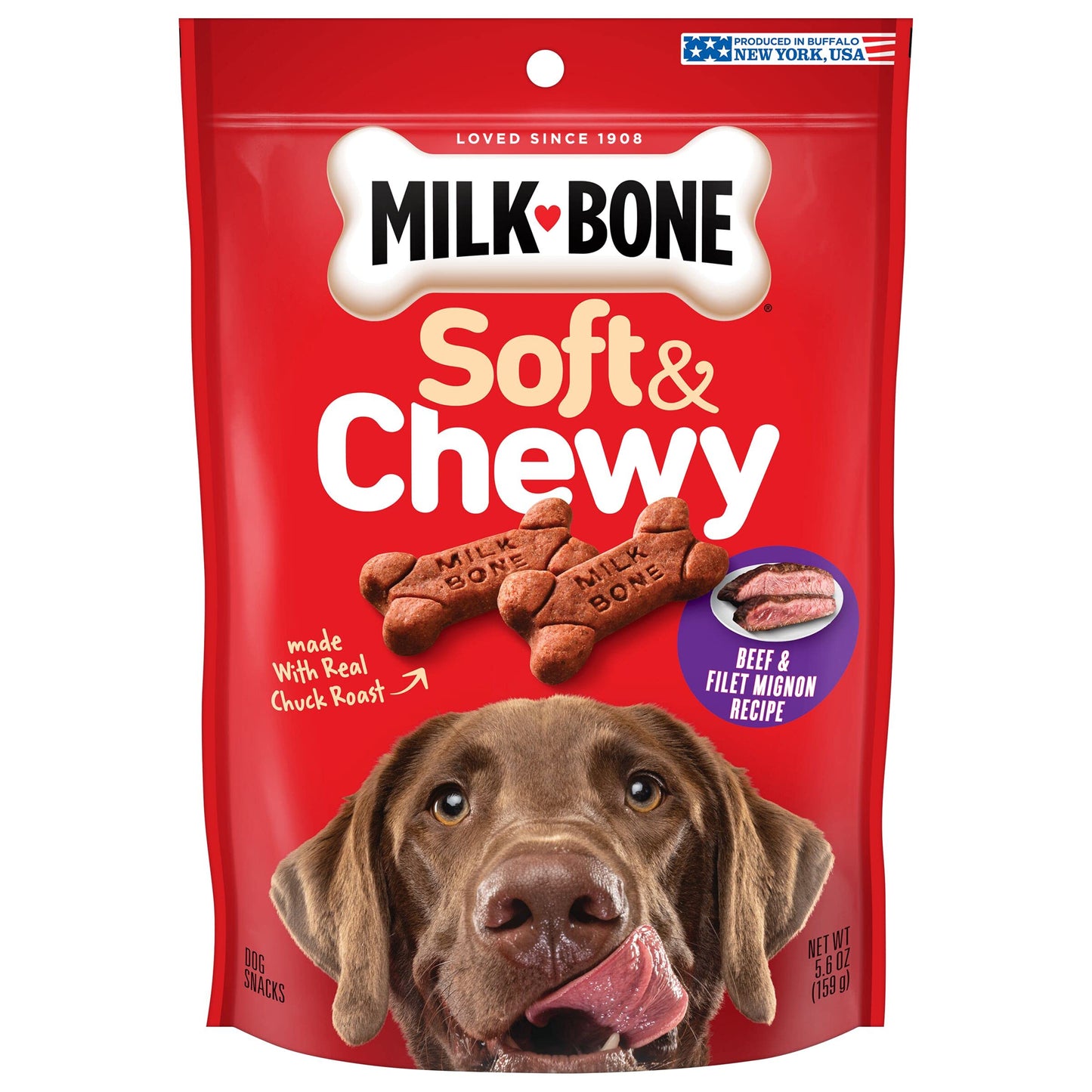 Milk-Bone Soft & Chewy Dog Treats, Beef & Filet Mignon Recipe, 5.6 Ounce (Pack of 10) Made with Real Chuck Roast