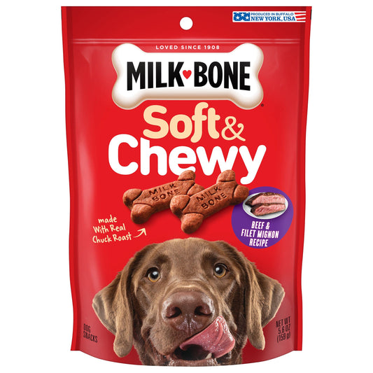 Milk-Bone Soft & Chewy Dog Treats, Beef & Filet Mignon Recipe, 5.6 Ounce (Pack of 10) Made with Real Chuck Roast