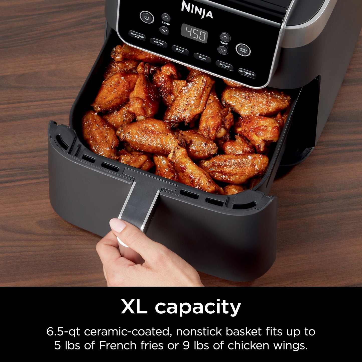 Ninja Air Fryer Pro XL 6-in-1 with 6.5 QT Capacity, Max Crisp, Air Fry, Air Roast, Bake, Reheat, Dehydrate, Max Crisp Technology with 450F, Nonstick Basket & Crisper Plate, Grey, AF181