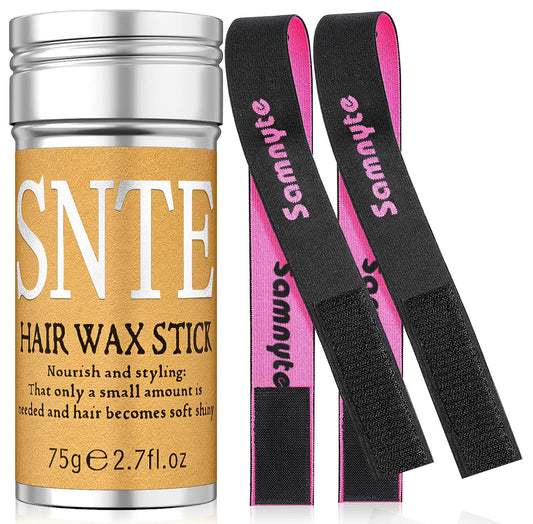 Wax Stick for Hair & 2Pcs Wig Band, Wig Band for Lace Front, Non-Greasy Hair Wax Stick for Wigs Flyaways, Melting Bands for Lace Front Wigs & Elastic bands for Wigs for Keeping Wigs in Place No Slip