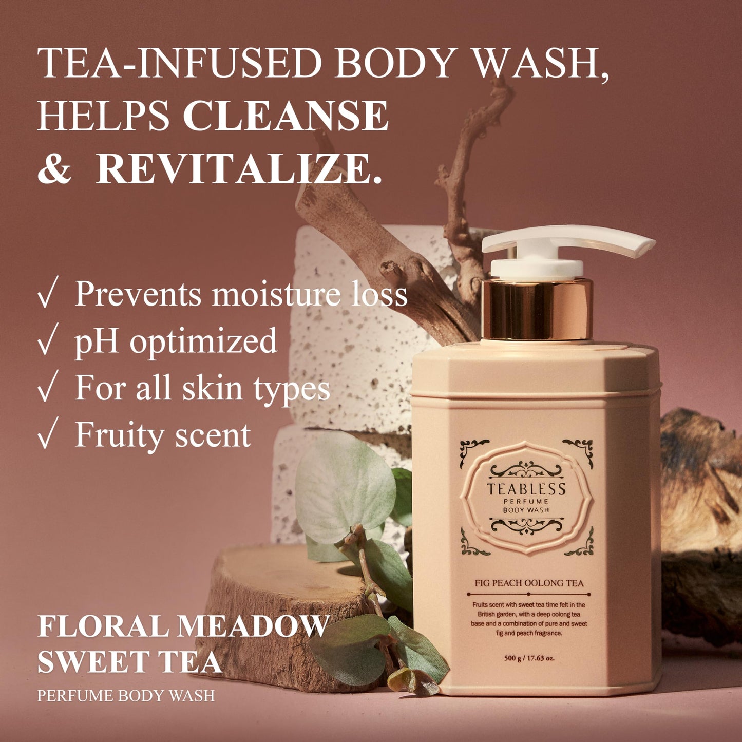 Perfumed Body Wash Women Fig Peach Oolong Tea (17.63oz/500ml) - Hydrating Body Cleanser for Sensitive Skin - Korean Skin Care - Gentle, Moisturizing, Non-Sticky, Fig Fruity Scent - Mild Scrub