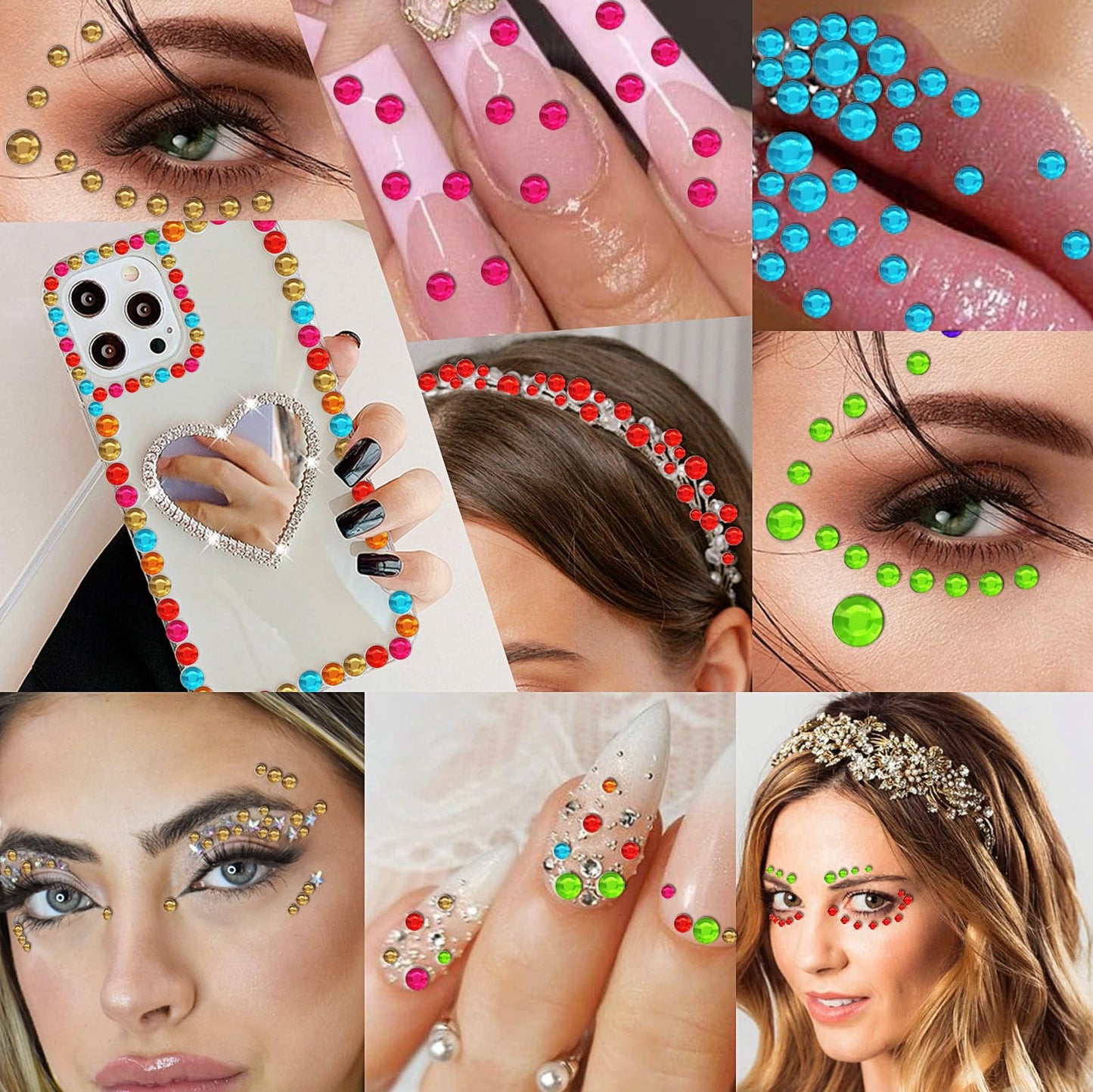 3555PCS Rhinestone Stickers for Crafts, Self Adhesive Gem Stickers 3/4/5/6/8 MM Face Jewels Stick on Bling Pearls for Face Eye Nail Hair Body Makeup Crafts DIY Scrapbooking Embellishments (Color)